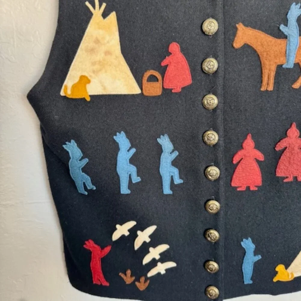 Double D Ranch Wear Blue Wool appliqued Vest, no size tag, assume XS - Picture 2 of 9